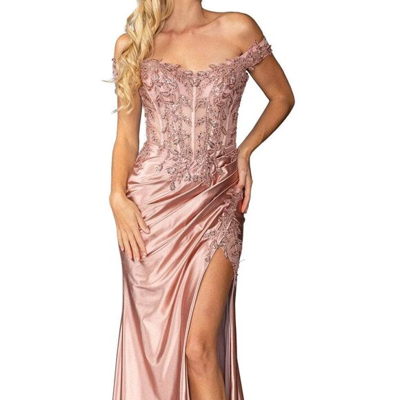 NWT Dancing Queen 4442 Lace Appliqued Prom Dress Rose Gold Size 2XL - Picture 1 of 6
